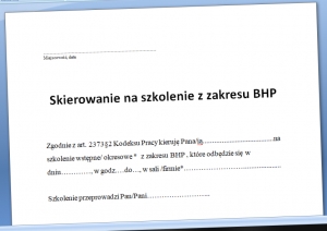 Skierowanie na szkolenie BHP wzór druk