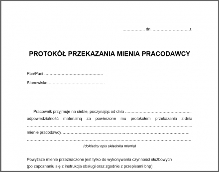 Protokół przekazania sprzętu / mienia