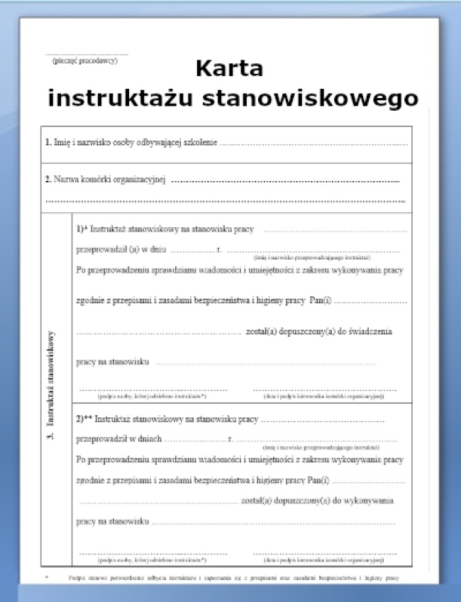 Karta instruktażu stanowiskowego