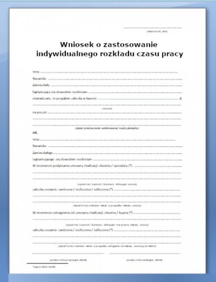 Wniosek / podanie o zmianę godzin pracy na wniosek pracownika