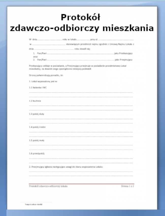 Protokół zdawczo odbiorczy mieszkania