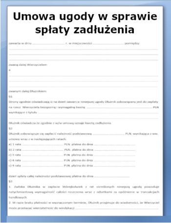 Umowa ugody w sprawie spłaty zadłużenia