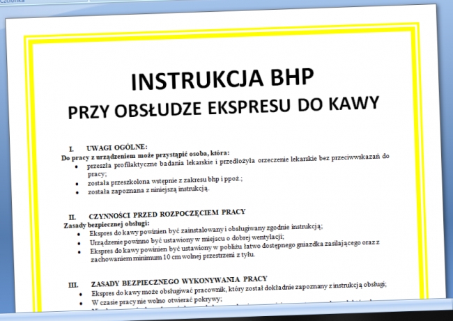 Instrukcja BHP obsługi ekspresu do kawy