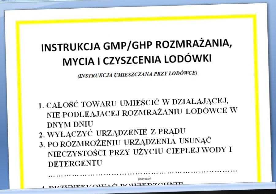 Instrukcja BHP rozmrażania lodówki wzór druk