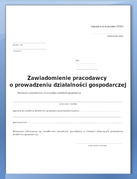 Zawiadomienie pracodawcy o prowadzeniu działalności gospodarczej