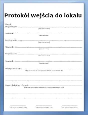 Protokół wejścia do lokalu wzór