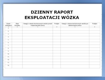 Dzienny raport eksploatacji wózka