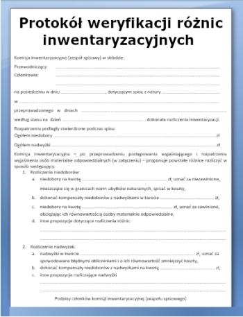 Protokół weryfikacji różnic inwentaryzacyjnych