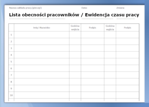 Lista obecności pracownika