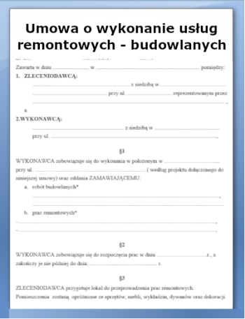 Umowa wykonania usług remontowo - budowlanych