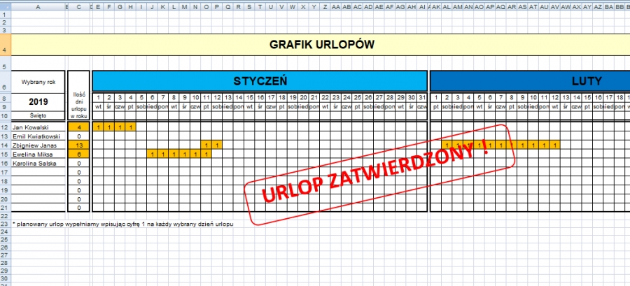 plan urlopów Excel