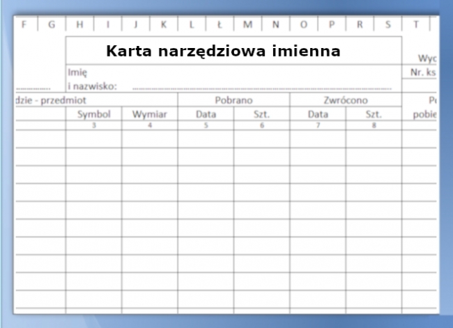 Karta narzędziowa imienna