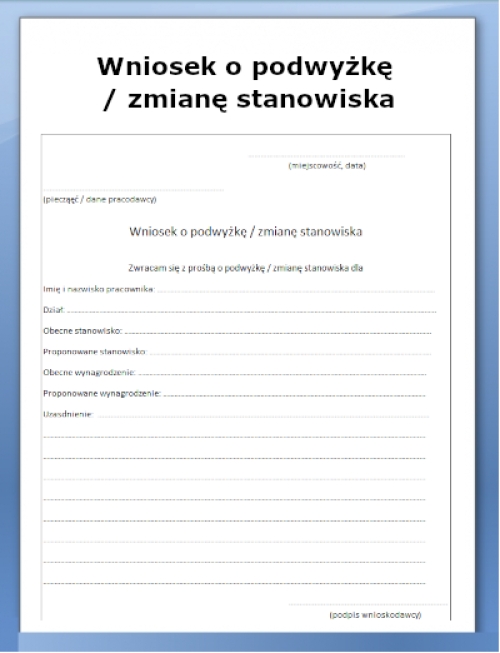 Wniosek o podwyżkę zmianę stanowiska