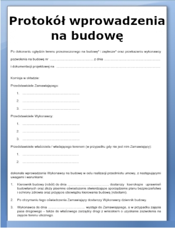 Protokół wprowadzenia na budowę