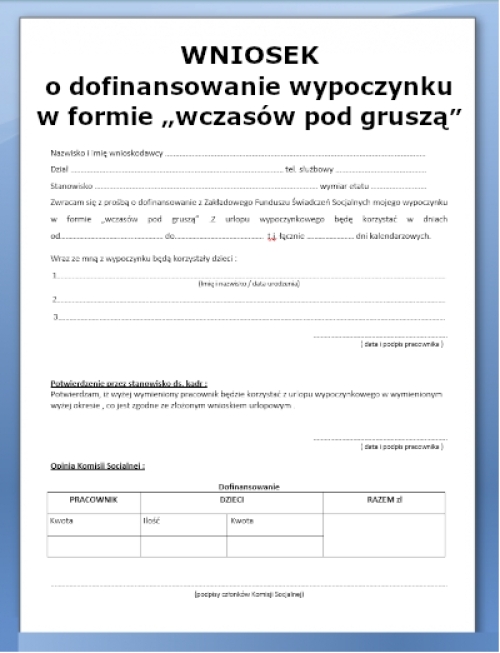 Wczasy pod gruszą wniosek