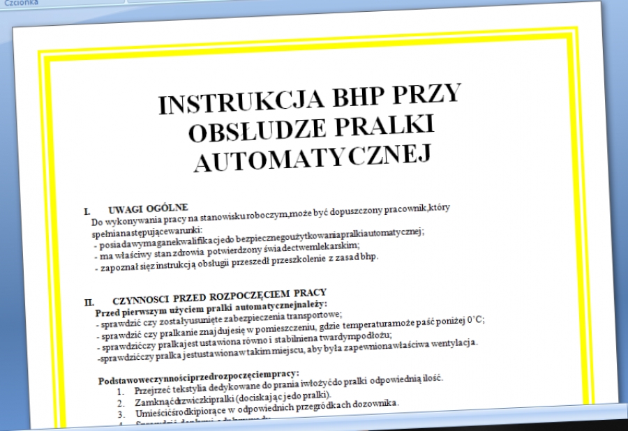 instrukcja bhp przy obsłudze pralki automatycznej