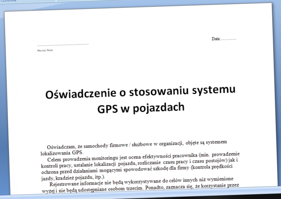 Odszukaj W Dodatkowych źródłach Pięć Przykładów Zastosowania Systemu Gps Oświadczenie o stosowaniu systemu GPS - Procedura w Firmie