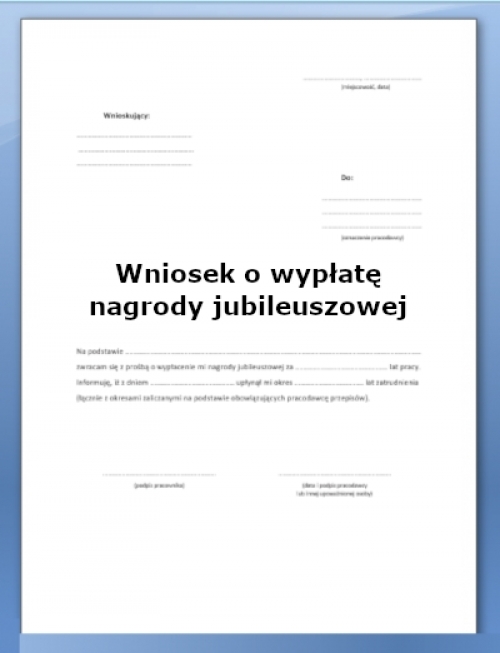 Wniosek o wypłatę nagrody jubileuszowej