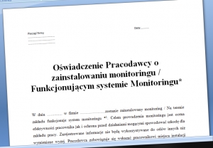 Oświadczenie pracodawcy o zainstalowaniu monitoringu wzór