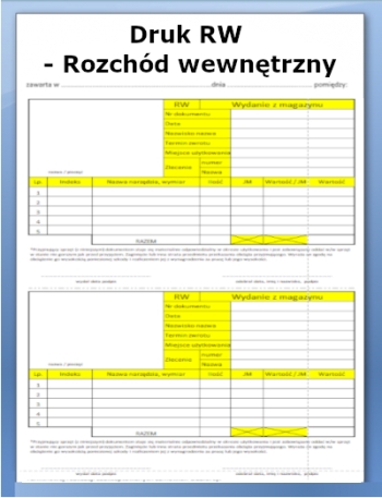 Druk RW - Rozchód wewnętrzny