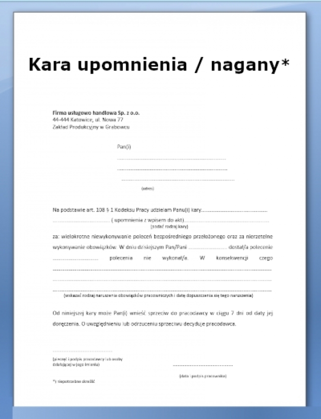 Kara upomnienia nagany