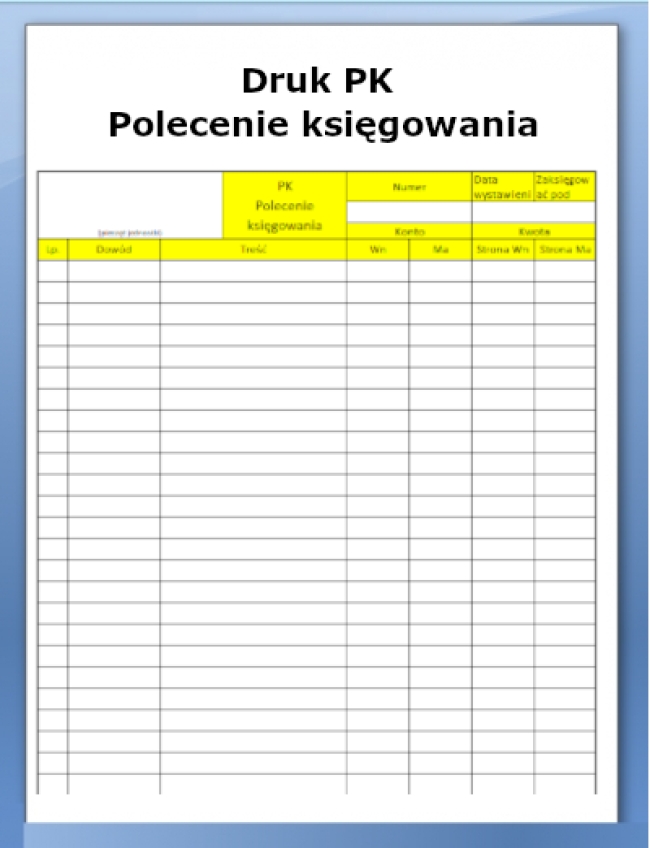 Druk PK Polecenie księgowania