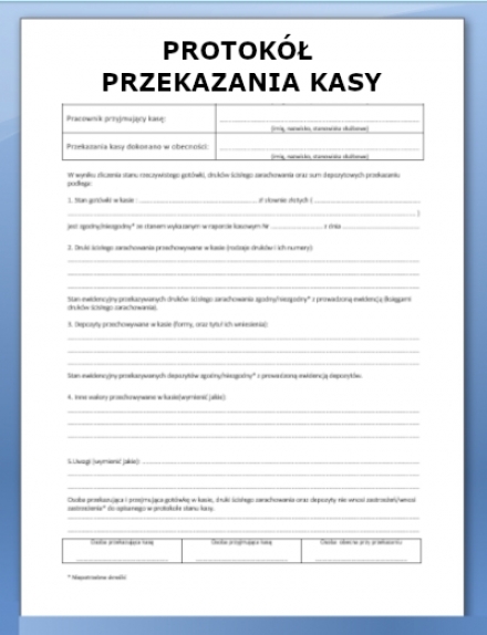 Protokół przekazania / przejęcia kasy