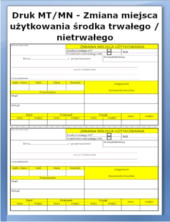 Druk MT/MN - Zmiana miejsca użytkowania środka trwałego / nietrwałego
