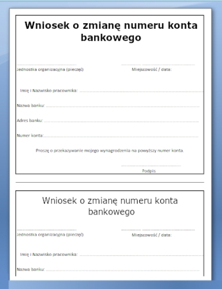 Wniosek o zmianę numeru konta / rachunku bankowego