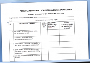 Formularz protokół kontroli stanu regałów magazynowych