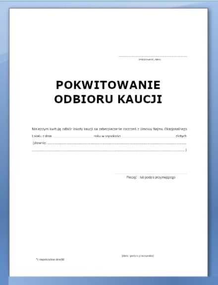 Pokwitowanie odbioru kaucji