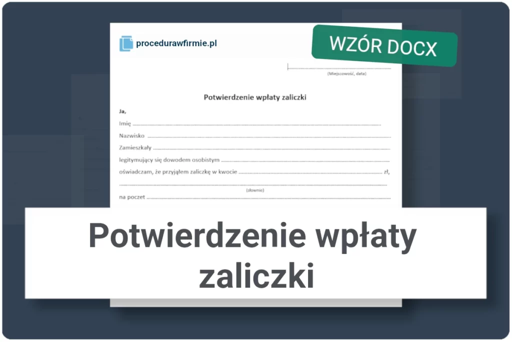 Pokwitowanie przyjęcia zadatku wzór DOCX  do pobrania
