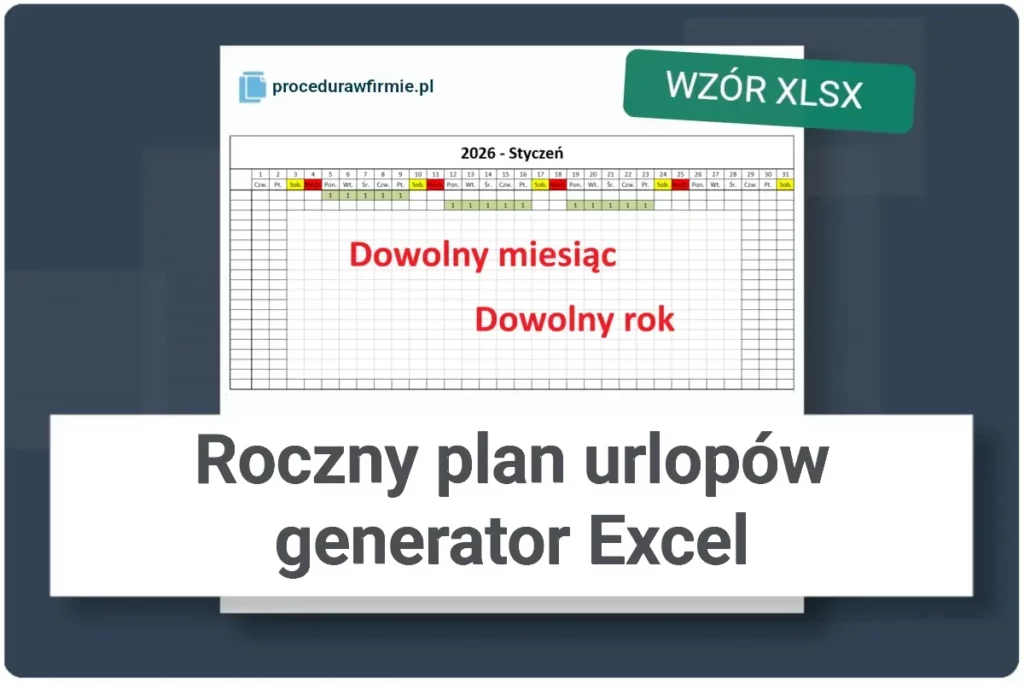 Roczny plan urlopów 2027 - generator Excel