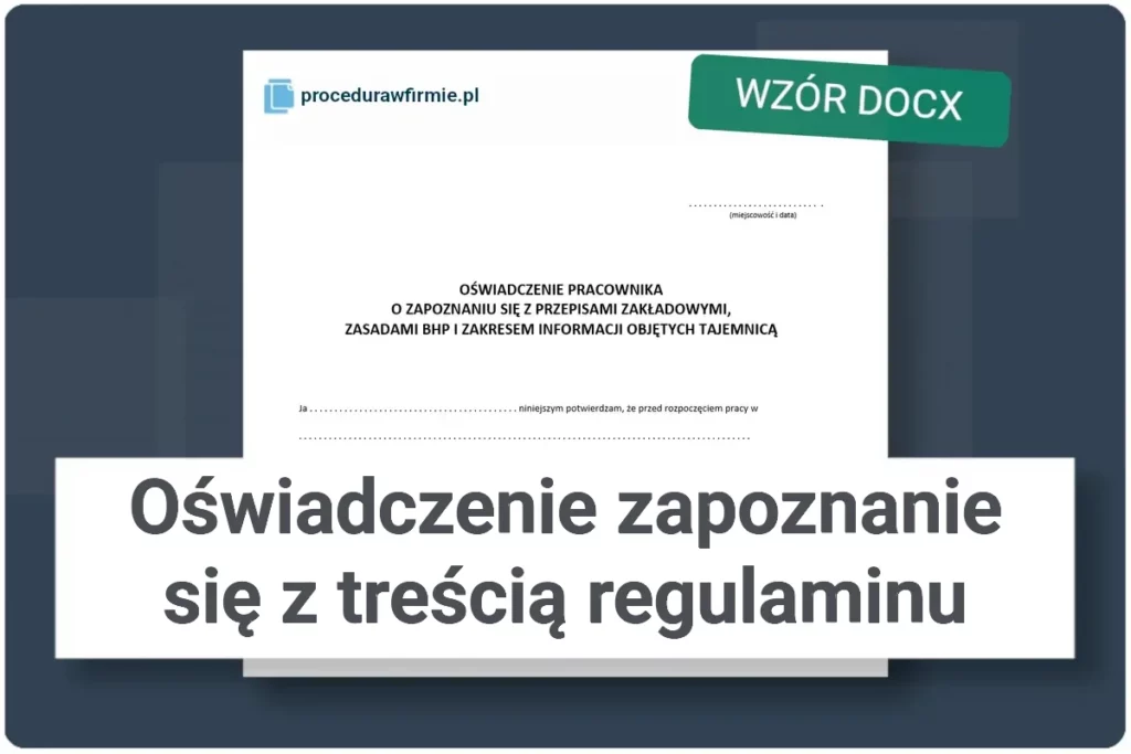 Oswiadczenie pracownika zapoznanie się z trescia regulaminu wzor DOCX do pobrania