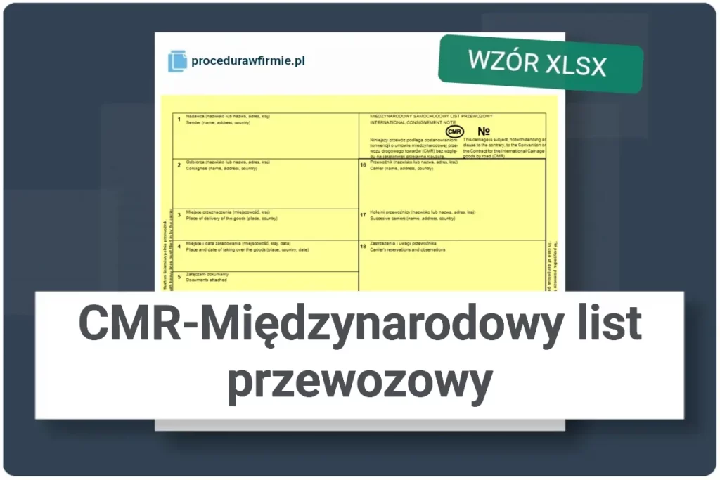 cmr miedzynarodowy list przewozowy wzor XLSX