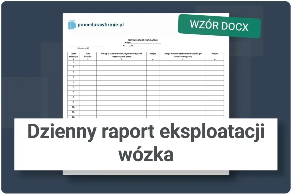 dzienny raport eksploatacji wozka wzor docx