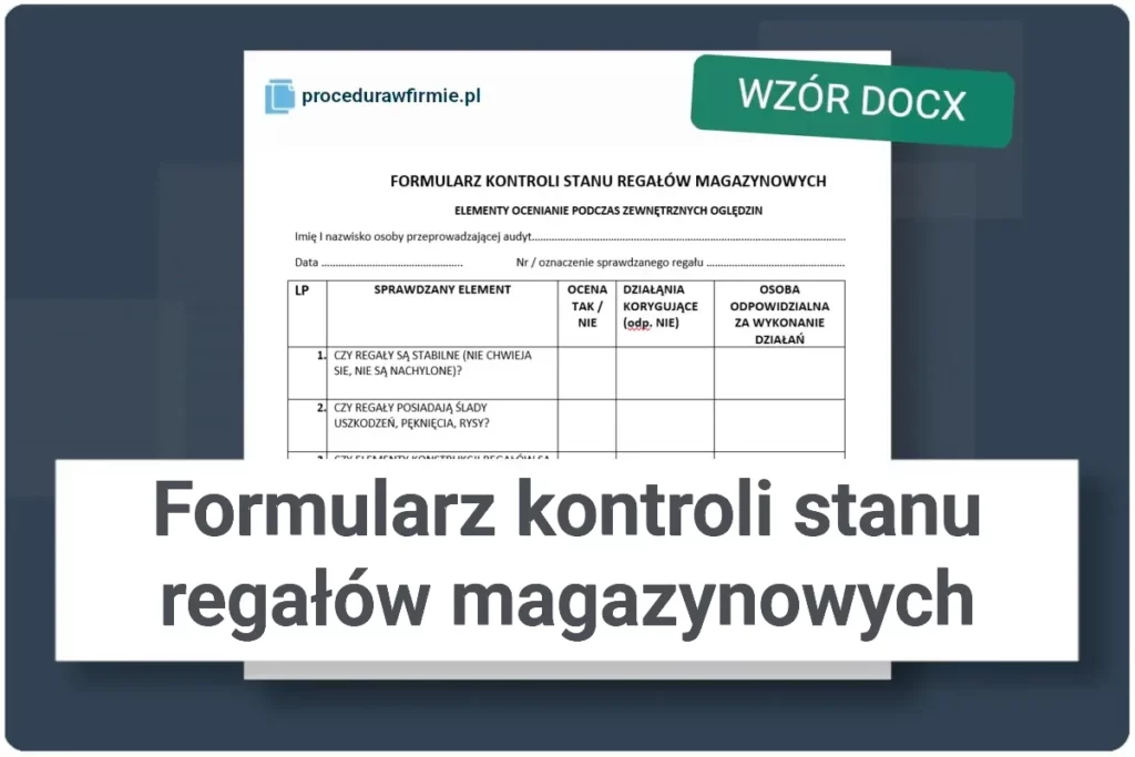 formularz kontroli stanu regalow magazynowych wzor docx