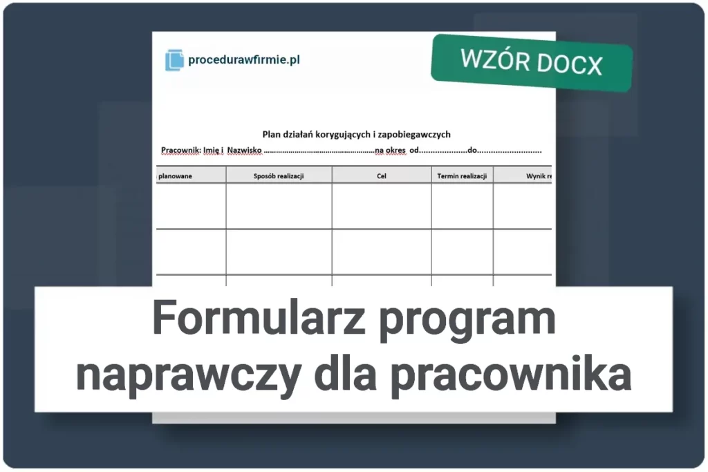 Formularz program naprawczy dla pracownika