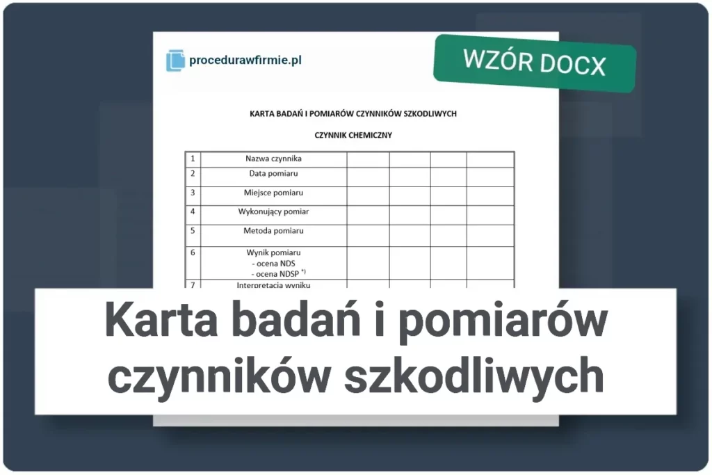 Karta badan i pomiarow czynnikow szkodliwych wzor pliku DOCX do pobrania