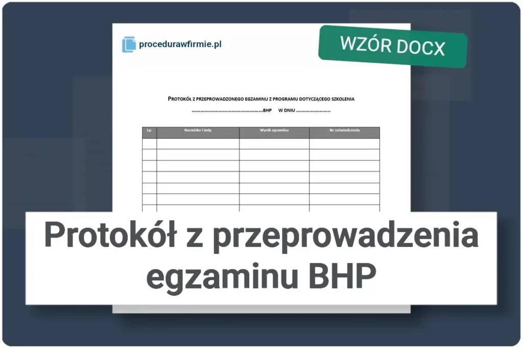 protokol z przeprowadzenia egzaminu bhp wzor docx