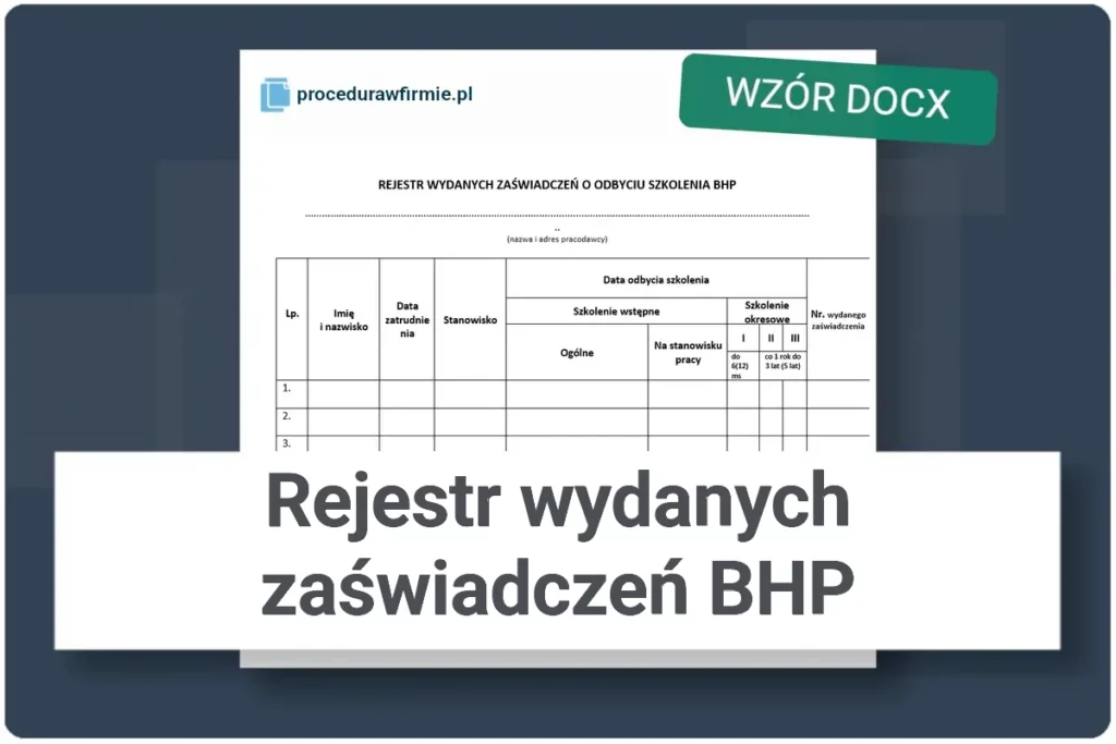 rejestr wydanych zaswiadczen bhp wzor docx