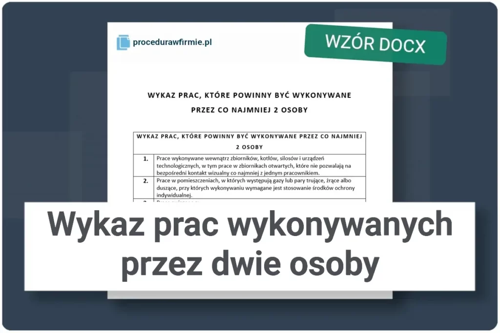 Wykaz prac wykonywanych przez dwie osoby